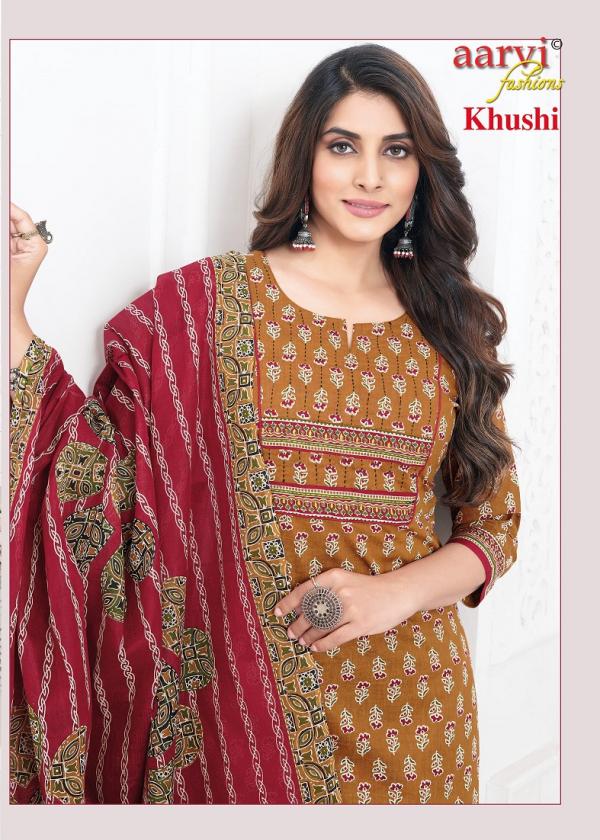 Aarvi Khushi Vol-1 – Ajrakh Style Kurti Pant With Dupatta